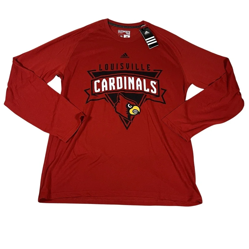Adidas Louisville Cardinals Ultimate Tee Mens Large Red Long Sleeve‎ Shirt NWT